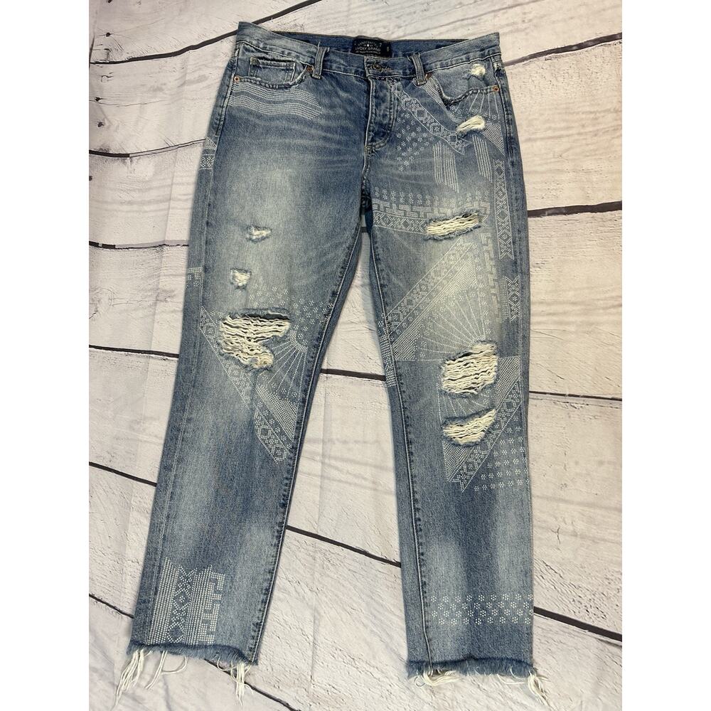 Lucky Brand Sienna Slim Boyfriend Jeans Womens 29 Distressed Tribal Raw Hem